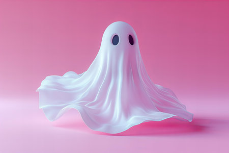 Halloween ghost on a pink background. 3d render illustration.の写真素材
