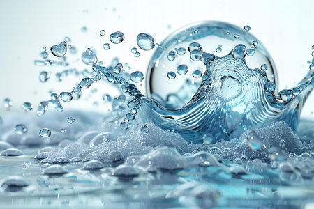 Water drops and water ball. 3d rendering, 3d illustration.の写真素材