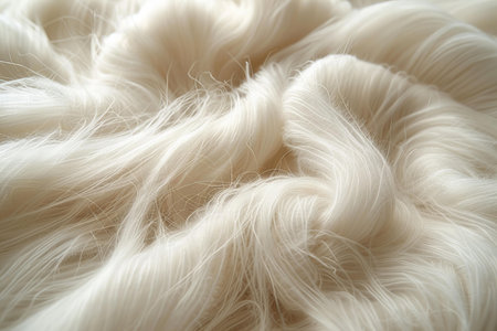 close up of white fluffy fur texture background. soft focus, copy spaceの写真素材
