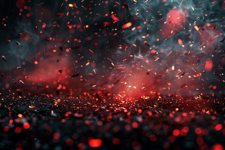 Burning coals on black background. Sparks from a burning coals.の写真素材