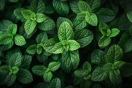 Fresh mint leaves background. Mint leaves texture. Mint leaves top viewの写真素材