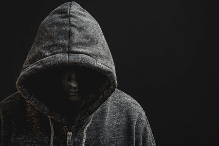 Hooded man in a dark hooded sweatshirt on a dark background