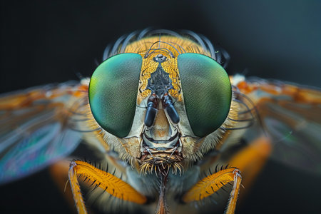 Macro shot of the head of a hoverfly, macro photographyの写真素材