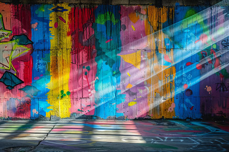 Colorful graffiti on the wall of an abandoned building. Abstract background