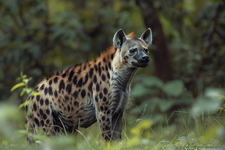 Spotted hyena (Crocuta crocuta) in the grassの写真素材