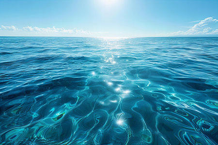 Blue sea and sky with sun. Nature composition. 3d renderingの写真素材