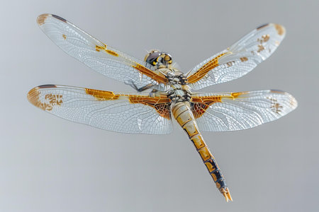 Dragonfly on a gray background, close-up of a dragonflyの素材