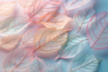 Abstract background with pink and blue leaves. 3d render illustration.の写真素材