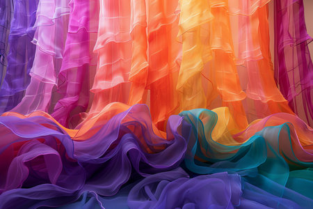 Abstract background of multicolored wavy fabric. 3d renderingの写真素材
