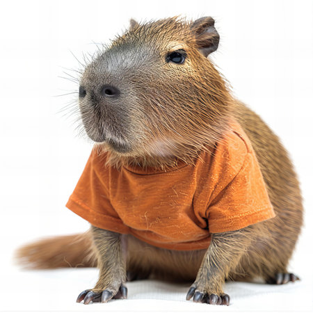 Capybara in orange t-shirt isolated on white background.の写真素材