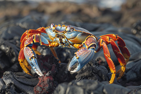 Sally Lightfoot crab on volcanic lava rocks, Galapagos Islands, Ecuador