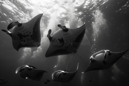 Manta ray in the Red Sea, Egypt. Black and whiteの写真素材
