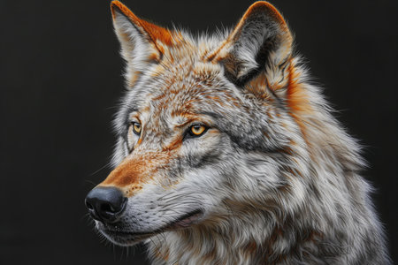 Portrait of a wolf on a black background, close-up