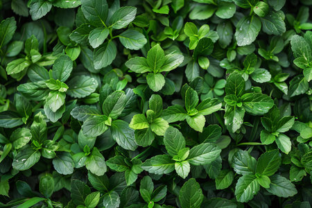 Fresh green mint leaves in the garden. Natural background and texture.