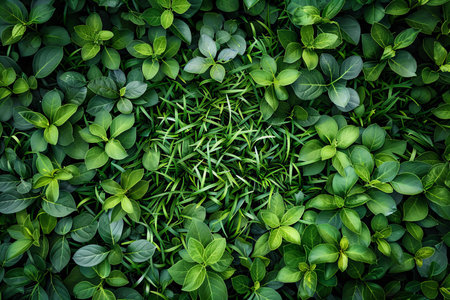 Green leaves background. Top view of fresh green leaves texture background.