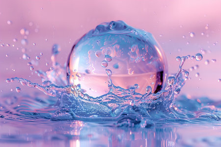 Water drops in the form of a ball on a purple background.の写真素材