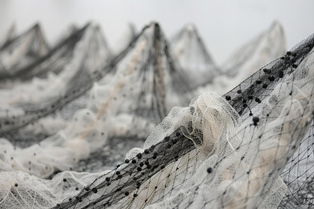 Fishing nets on the seashore. Close-up.の写真素材