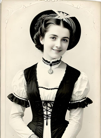 Portrait of the beautiful girl in a vintage dress. Photo in old color image style.