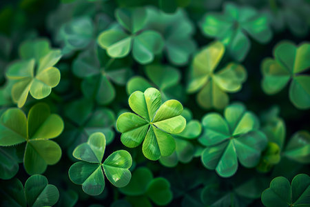 Fresh green clover leaves background. St.Patrick's Dayの写真素材