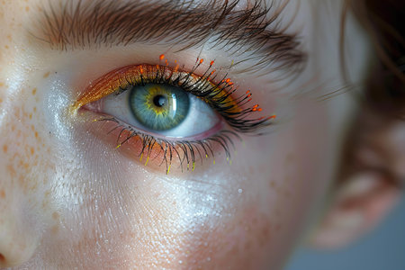 Close up macro shot of beautiful woman's eye with bright makeup.の写真素材