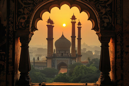 The Taj Mahal at sunrise in Agra, Uttar Pradesh, Indiaの写真素材
