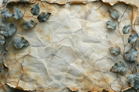 Vintage background with old paper and leaves. Grunge paper textureの写真素材