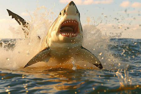 Great White Shark (Carcharodon carcharias) jumping out of water
