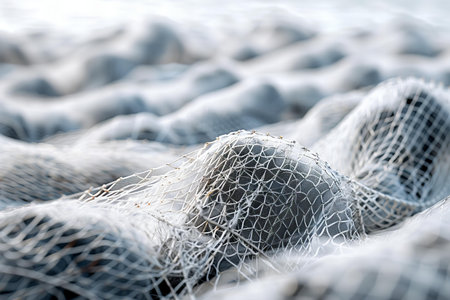 Fishing nets on the seashore, close-up.の写真素材