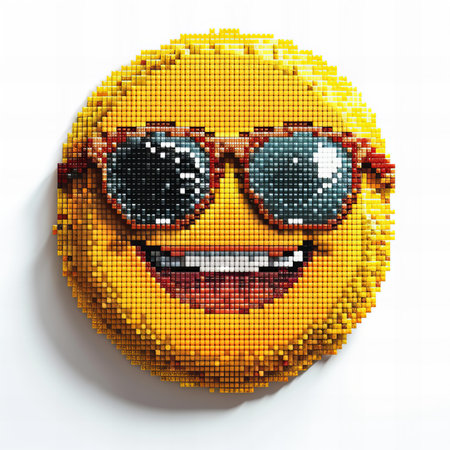 Smiling emoticon with sunglasses on white background. 3d illustration.の写真素材