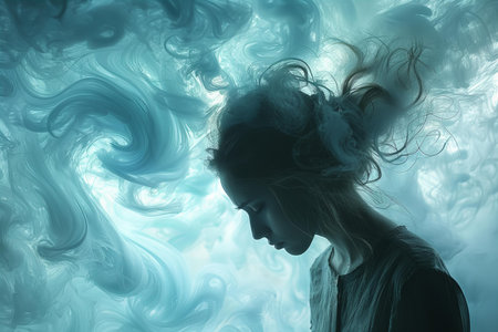 Fantasy woman with long hair in the wind. 3d rendering