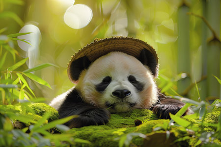 Panda bear in bamboo forest, Chengdu, Sichuan Province, Chinaの写真素材