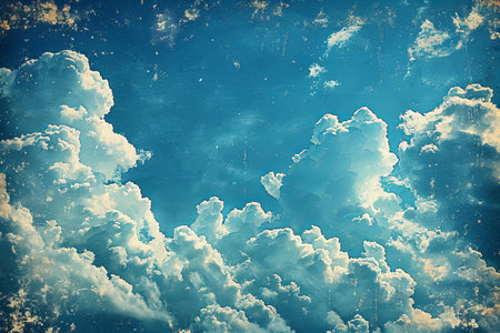 Blue sky background with tiny clouds, vintage grunge background texture.の写真素材