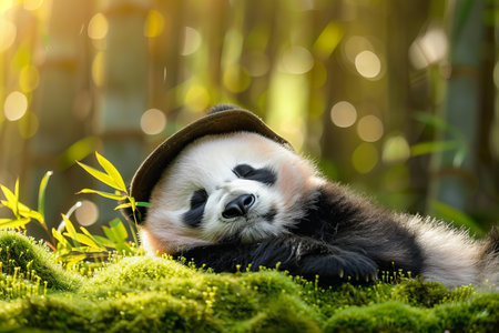 Panda bear in the bamboo forest, Chengdu, Sichuan Province, Chinaの写真素材