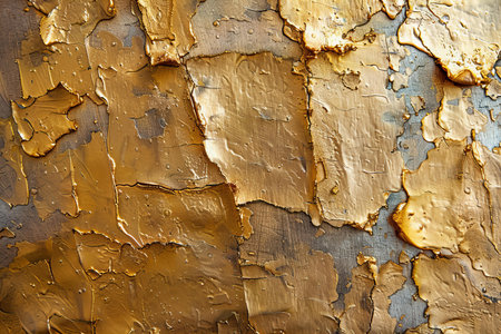 abstract background: gold paint on a rusty metal surface, close-up