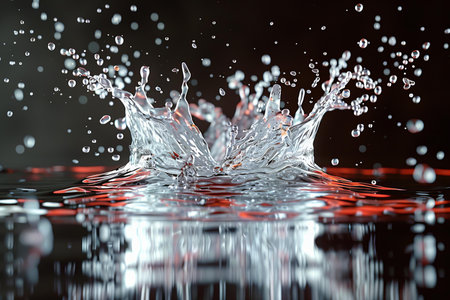 splashes and drops of water on a dark background close-up