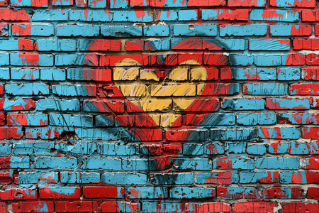 heart painted on a brick wall, the concept of love and romanceの写真素材