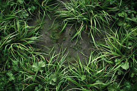 Green grass on the ground. Nature background. Top view. Copy space.