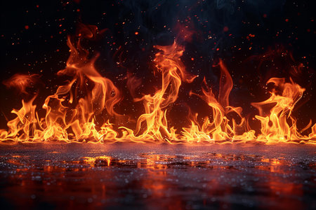 Fire flames on black background. Close up of fire flames isolated on black background.の写真素材
