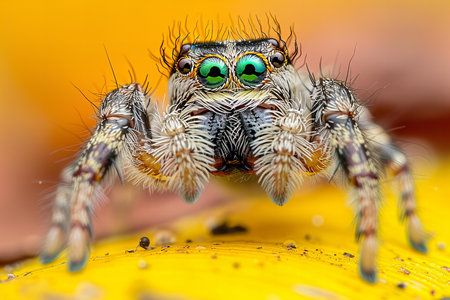 jumping spider close up in nature. super macro spider image.の写真素材