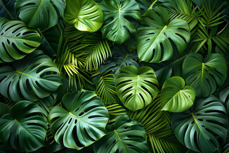 Tropical leaves background, Monstera deliciosa or Swiss cheese plantの写真素材