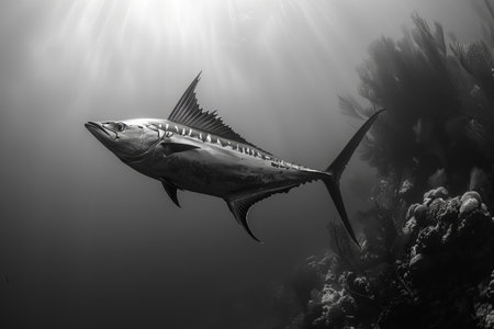 Tuna in the Red Sea, Egypt. Black and white.の写真素材