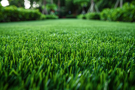 Close up of green grass field in the park. Natural background.の素材