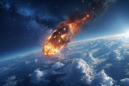 Global warming and climate change concept as a meteorite destroying a planet in deep space.の素材