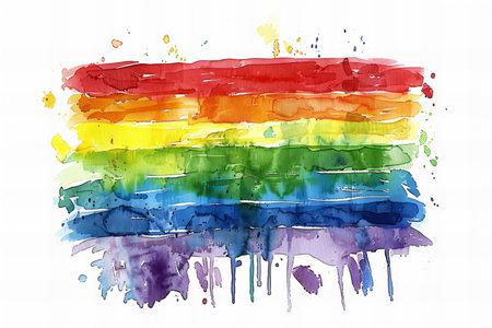 Rainbow flag painted on a white background. Watercolor illustration.の写真素材