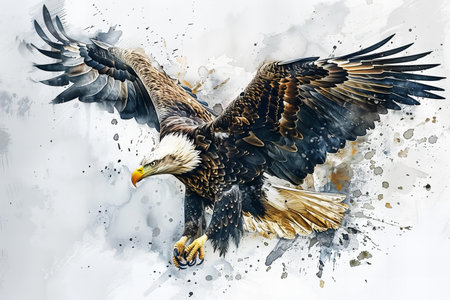 Digital painting of an American Bald Eagle (Haliaeetus leucocephalus) in flight.の写真素材