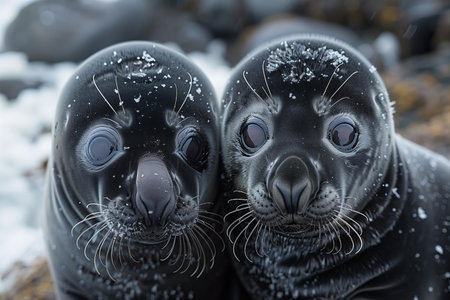 Close up of a pair of sea lion (Phoca vitulina)の写真素材