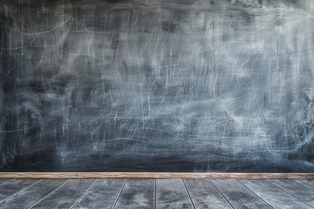 Empty blackboard with wooden floor and white chalkboard in the backgroundの写真素材