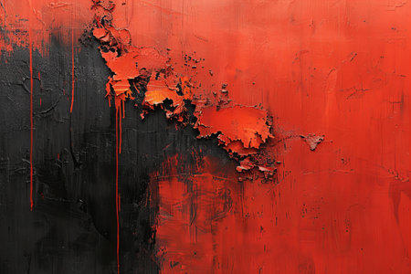 Red and black metal background with scratches and cracks. Old metal texture.