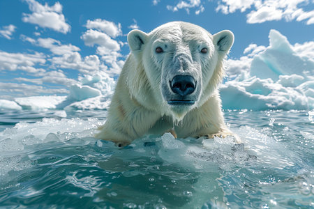 Polar bear on the pack ice, north of Svalbard Arctic Norwayの写真素材