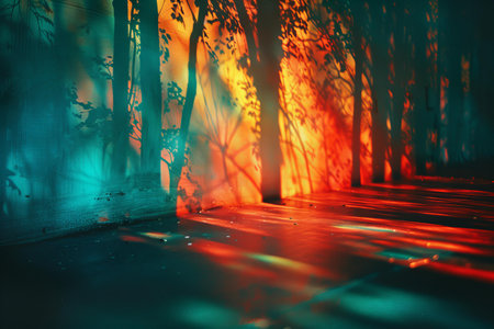 Morning fog in the forest. Foggy misty morning in the woods.の写真素材